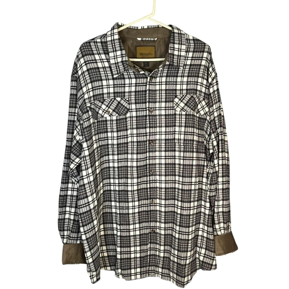 Venado Men's Long Sleeve Button Up Flannel Plaid‎ Shirt 3XL Corduroy Cuffs